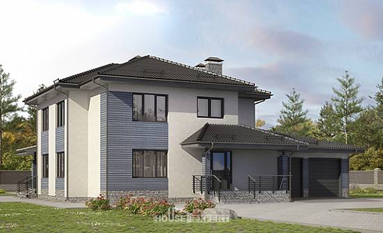 340-005-П Проект двухэтажного дома, гараж, уютный коттедж из теплоблока Галич | Проекты домов от House Expert