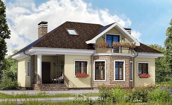 150-008-Л Проект двухэтажного дома с мансардой, скромный загородный дом из поризованных блоков Кострома | Проекты домов от House Expert