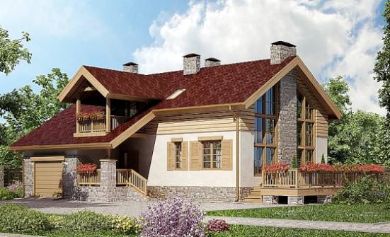 165-002-П Проект двухэтажного дома с мансардным этажом и гаражом, простой домик из бризолита Буй | Проекты домов от House Expert