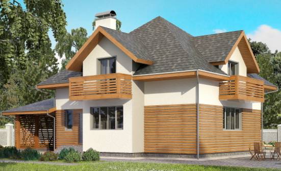 155-004-П Проект двухэтажного дома с мансардой и гаражом, уютный загородный дом из блока Кострома | Проекты домов от House Expert