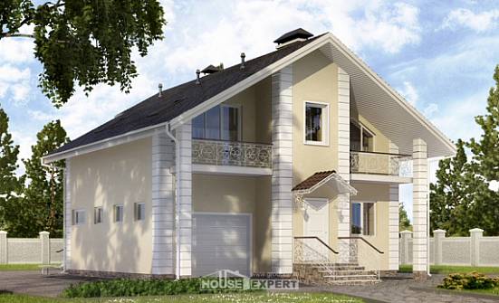 150-002-Л Проект двухэтажного дома с мансардой и гаражом, скромный домик из газобетона Кострома | Проекты домов от House Expert