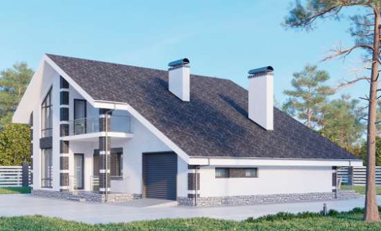 190-008-П Проект двухэтажного дома с мансардным этажом и гаражом, классический дом из теплоблока Нерехта | Проекты домов от House Expert