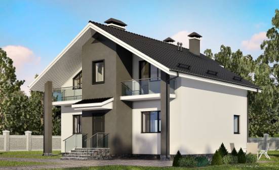 150-005-Л Проект двухэтажного дома с мансардой, бюджетный загородный дом из блока Галич | Проекты домов от House Expert
