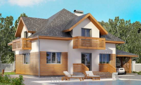 155-004-П Проект двухэтажного дома с мансардой и гаражом, уютный загородный дом из блока Кострома | Проекты домов от House Expert