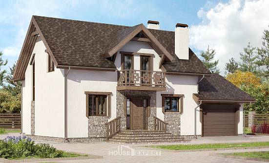 180-013-П Проект двухэтажного дома с мансардой, гараж, классический коттедж из блока Галич | Проекты домов от House Expert