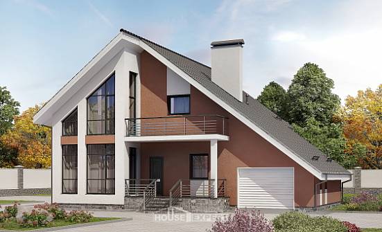 200-007-П Проект двухэтажного дома мансардой и гаражом, уютный загородный дом из блока Шарья | Проекты домов от House Expert