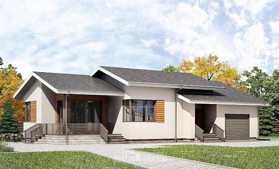 135-002-П Проект одноэтажного дома, гараж, уютный загородный дом из арболита Нерехта | Проекты домов от House Expert