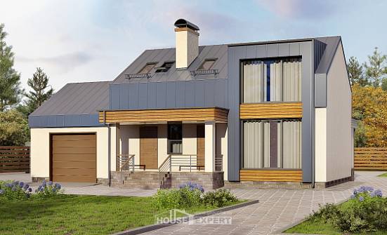 150-015-П Проект двухэтажного дома мансардный этаж и гаражом, простой загородный дом из поризованных блоков Галич | Проекты домов от House Expert