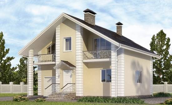 150-002-Л Проект двухэтажного дома с мансардой и гаражом, скромный домик из газобетона Кострома | Проекты домов от House Expert