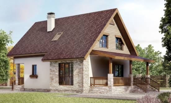 140-001-П Проект двухэтажного дома с мансардой, красивый загородный дом из бризолита Галич | Проекты домов от House Expert