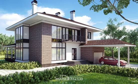 340-001-П Проект двухэтажного дома и гаражом, красивый дом из кирпича Кострома | Проекты домов от House Expert