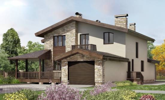 220-001-Л Проект двухэтажного дома мансардой и гаражом, средний домик из керамзитобетонных блоков Шарья | Проекты домов от House Expert
