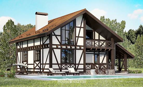155-002-П Проект двухэтажного дома с мансардным этажом и гаражом, экономичный дом из арболита Галич | Проекты домов от House Expert