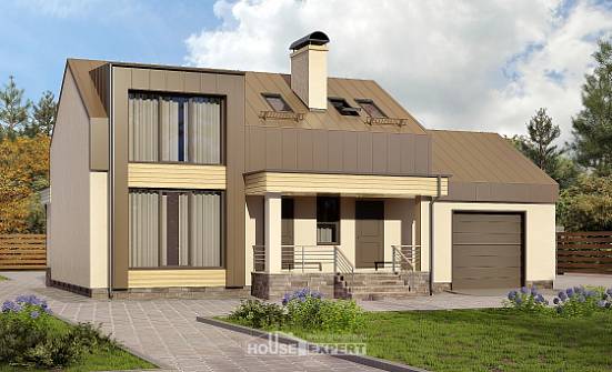150-015-Л Проект двухэтажного дома мансардный этаж, гараж, современный коттедж из газобетона Нерехта | Проекты домов от House Expert