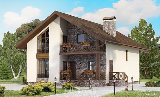155-001-П Проект двухэтажного дома мансардный этаж, гараж, небольшой загородный дом из газобетона Галич | Проекты домов от House Expert