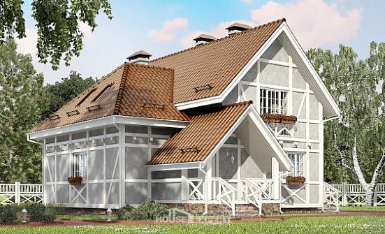 160-003-Л Проект двухэтажного дома мансардой, скромный загородный дом из бризолита Нерехта | Проекты домов от House Expert