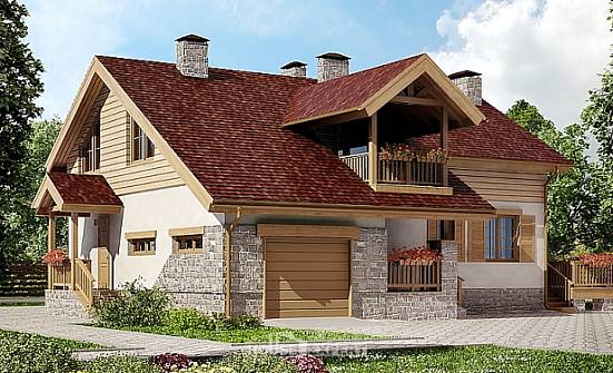 165-002-П Проект двухэтажного дома с мансардным этажом и гаражом, простой домик из бризолита Буй | Проекты домов от House Expert