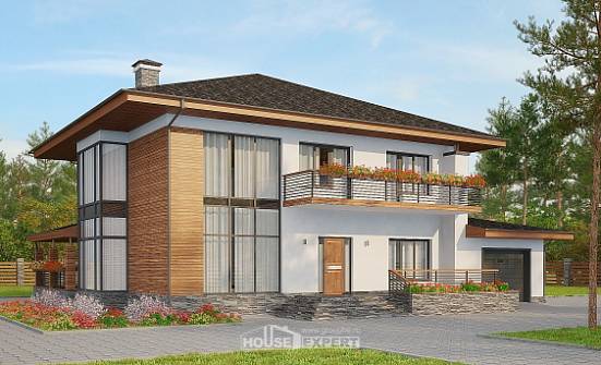 305-001-П Проект двухэтажного дома и гаражом, просторный коттедж из пеноблока Нерехта | Проекты домов от House Expert