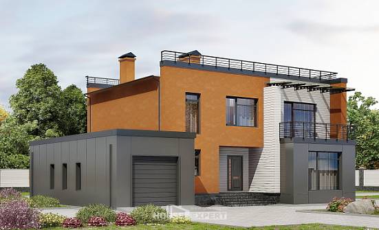 260-002-Л Проект двухэтажного дома и гаражом, уютный дом из поризованных блоков Кострома | Проекты домов от House Expert