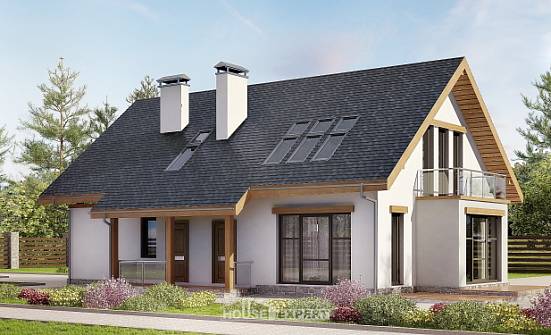 185-005-П Проект двухэтажного дома с мансардой, гараж, красивый коттедж из бризолита Галич | Проекты домов от House Expert