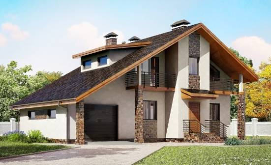 180-008-Л Проект двухэтажного дома с мансардным этажом, гараж, средний дом из газобетона Буй | Проекты домов от House Expert