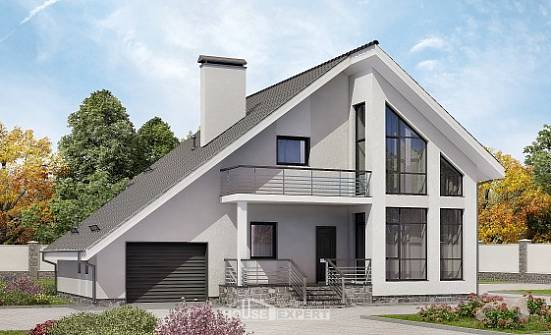 200-007-Л Проект двухэтажного дома мансардой и гаражом, современный коттедж из поризованных блоков Кострома | Проекты домов от House Expert