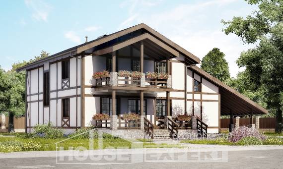 250-002-Л Проект двухэтажного дома мансардой, гараж, средний коттедж из кирпича Кострома, House Expert