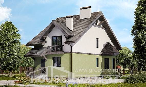 120-003-П Проект двухэтажного дома с мансардой, бюджетный коттедж из газобетона Галич, House Expert