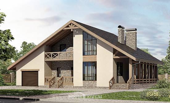 265-001-Л Проект двухэтажного дома мансардой и гаражом, уютный домик из блока Галич | Проекты домов от House Expert