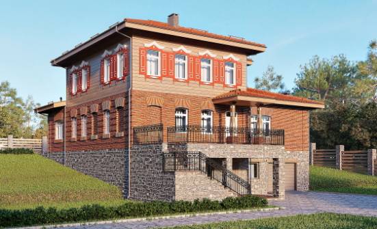 380-002-Л Проект трехэтажного дома и гаражом, большой домик из кирпича Шарья | Проекты домов от House Expert