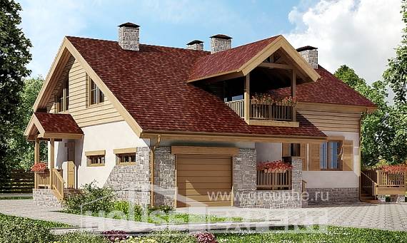165-002-П Проект двухэтажного дома с мансардой и гаражом, бюджетный домик из газосиликатных блоков Нерехта, House Expert