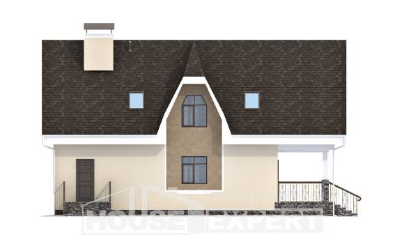 125-001-Л Проект двухэтажного дома мансардой, бюджетный домик из теплоблока Галич, House Expert