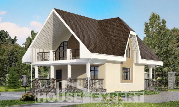125-001-Л Проект двухэтажного дома мансардой, скромный загородный дом из теплоблока Галич, House Expert
