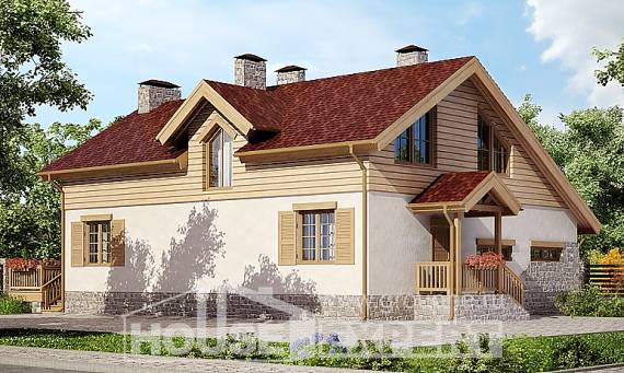165-002-П Проект двухэтажного дома мансардный этаж, гараж, бюджетный коттедж из теплоблока Галич, House Expert