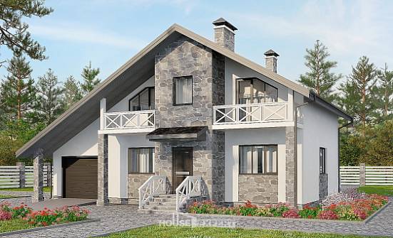 180-017-Л Проект двухэтажного дома с мансардой и гаражом, классический дом из твинблока Галич | Проекты домов от House Expert