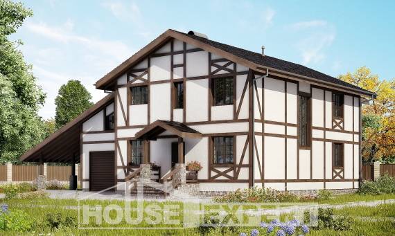 250-002-Л Проект двухэтажного дома с мансардным этажом и гаражом, классический загородный дом из кирпича Нерехта, House Expert
