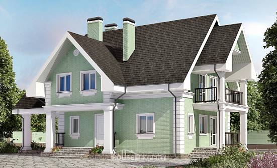 140-003-Л Проект двухэтажного дома с мансардным этажом, гараж, скромный загородный дом из блока Шарья | Проекты домов от House Expert