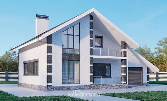 190-008-П Проект двухэтажного дома с мансардным этажом и гаражом, классический дом из твинблока Кострома | Проекты домов от House Expert