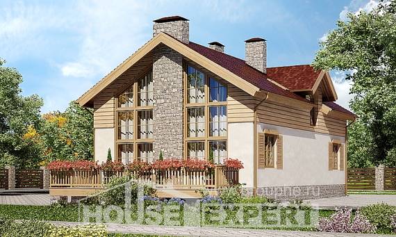 165-002-П Проект двухэтажного дома мансардный этаж, гараж, простой домик из блока Шарья, House Expert